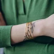 15x150mm 304L stainless steel Triple-row hammered bracelet - adjustable - Gold x1