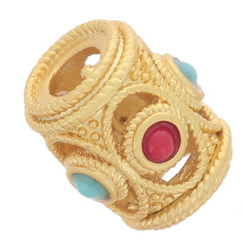 10x9mm textured openwork tube bead - imitation gemstones - Fine gold plated x1