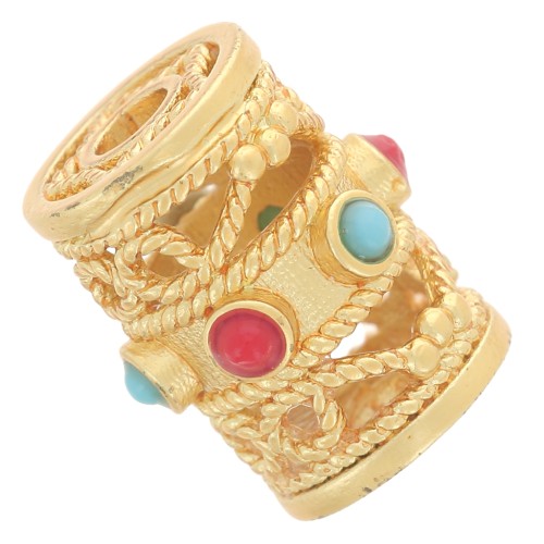 12x9mm Openwork tube bead - imitation gemstones - Fine gold plated x1