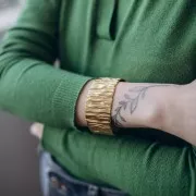 30x160mm Stainless steel 304L Adjustable textured wide cuff bracelet - Gold x1