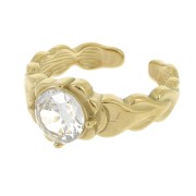 T304L st. steel 57 braided effect ring with glass cabochon - Gold - Crystal x1|raw }}