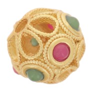 8.5mm Round filigree bead with imitation gems - Fine gold plated x1