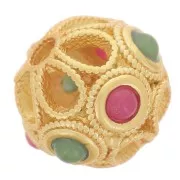 8.5mm Round filigree bead with imitation gems - Fine gold plated x1