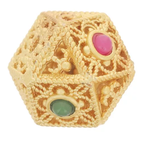 9x11mm Octagonal filigree bead with imitation gems - Fine gold plated x1