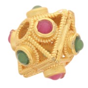 8x9mm Flat diamond bead with imitation gemstones - Fine gold plated x1|raw }}