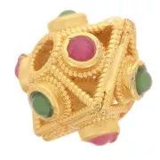 8x9mm Flat diamond bead with imitation gemstones - Fine gold plated x1