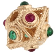 Flat diamond-shaped bead, 8x9 mm, with gemstones - Fine gold plated x1