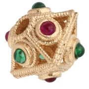 Flat diamond-shaped bead, 8x9 mm, with gemstones - Fine gold plated x1