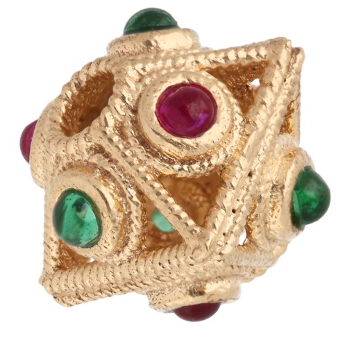 Flat diamond-shaped bead, 8x9 mm, with gemstones - Fine gold plated x1