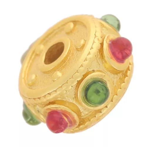10mm round bead with imitation gemstones - Fine gold plated x1