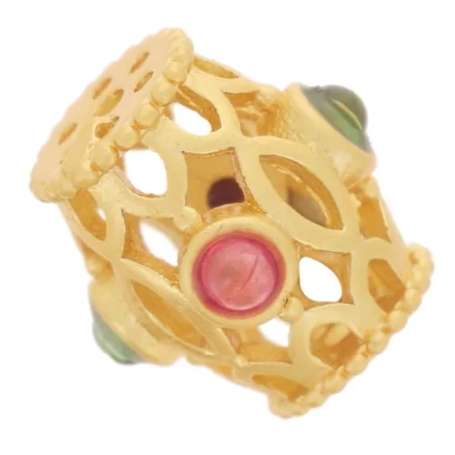 9x7mm openwork tube bead with imitation gemstones - Fine gold plated x1
