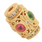 12x8.5mm Vintage tube bead with Zirconium oxides - Fine gold plated x1|raw }}