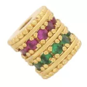 6x5.5mm Tube bead with Zirconium oxides - Fine gold plated - Green - Fuchsia x1