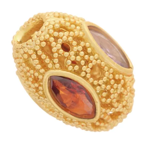 11x8mm filigree olive bead with Zirconium oxides - Fine gold plated x1