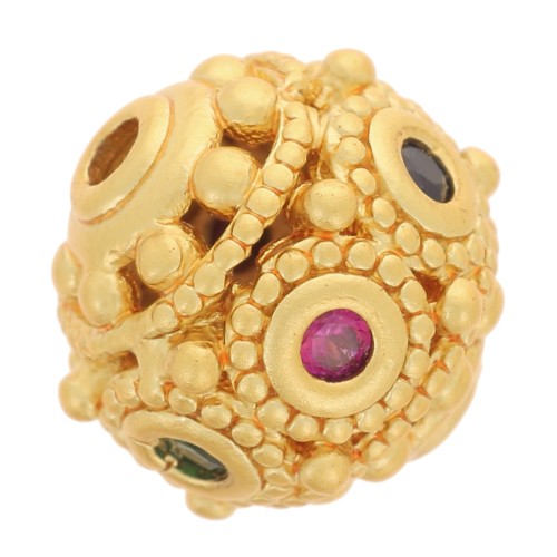 9mm round bead with Zirconium oxides - Fine gold plated x1