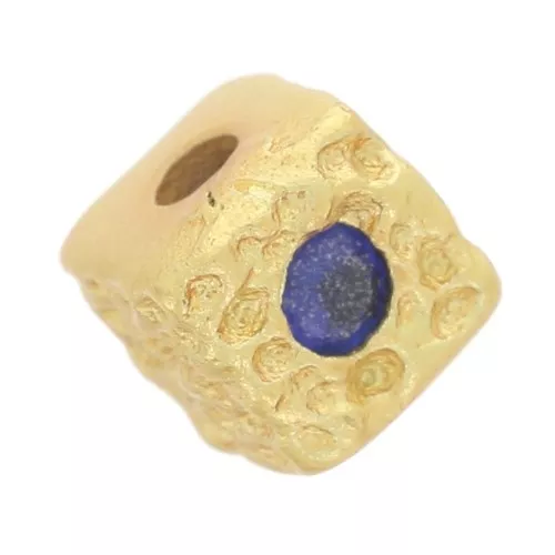 4.5mm square hammered bead with Zirconium oxide - Fine gold plated - Blue x1