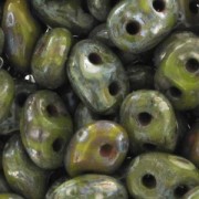 SuperDuo 2.5x5mm Opaque Olivine Silver Picasso x10g