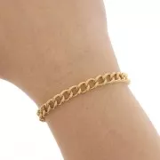 6mm - Stainless steel 316L Rombo ribbed chain - Gold x50cm