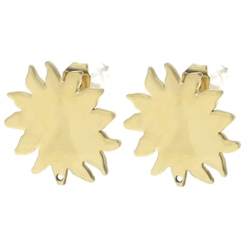 Hammered sunburst stud earrings 16 mm - 304L gold-plated stainless steel x2