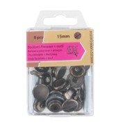 Snap fasteners + tool 15 mm black nickel x8