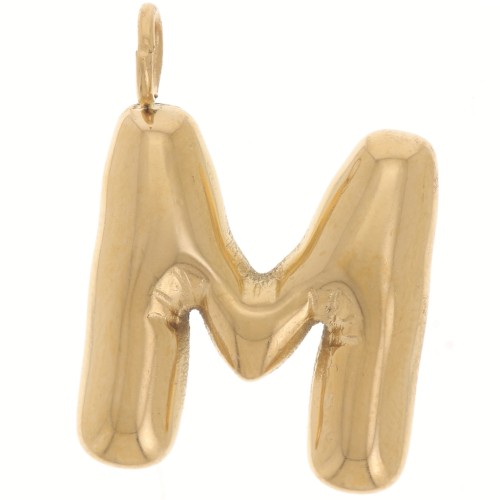 Balloon Alphabet Letter Pendant, 23x17 mm - M - Gold-Plated 304 Stainless Steel x1
