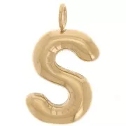23x13mm Stainless steel 304L Pendant letter alphabet balloon - S - Gold x1