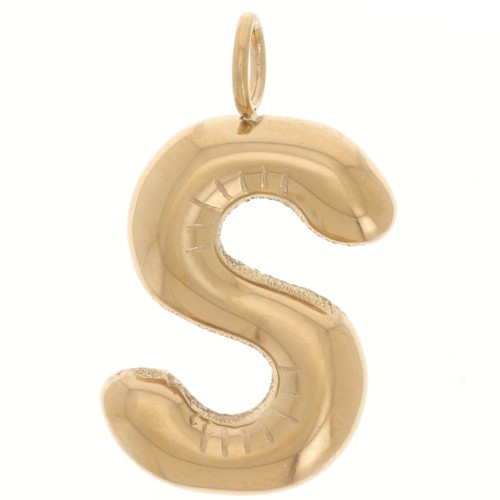 23x13mm Stainless steel 304L Pendant letter alphabet balloon - S - Gold x1