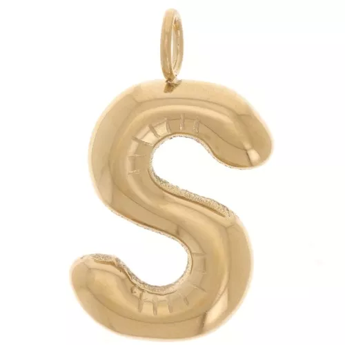 23x13mm Stainless steel 304L Pendant letter alphabet balloon - S - Gold x1