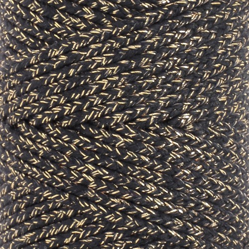 3mm braided cotton cord - made in France - Black - Gold x1m