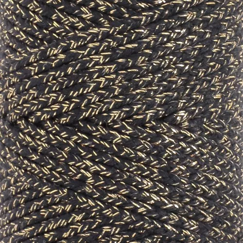 3mm braided cotton cord - made in France - Black - Gold x1m