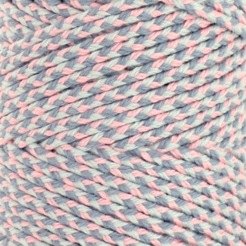 2.5mm braided cotton cord - made in France - Light pink - Grey x1m
