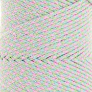 2.5mm French braided cotton cord - Light green - Blue - Pink x1m