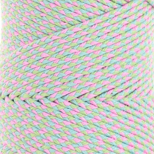 2.5mm French braided cotton cord - Light green - Blue - Pink x1m