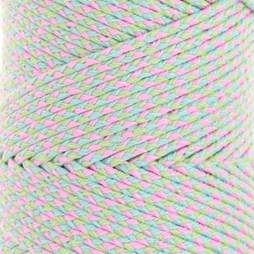 2.5mm French braided cotton cord - Light green - Blue - Pink x1m