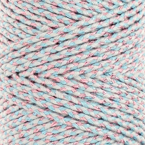 2.5mm braided cotton cord - made in France - Multi Bleu - Rose Gold x1m