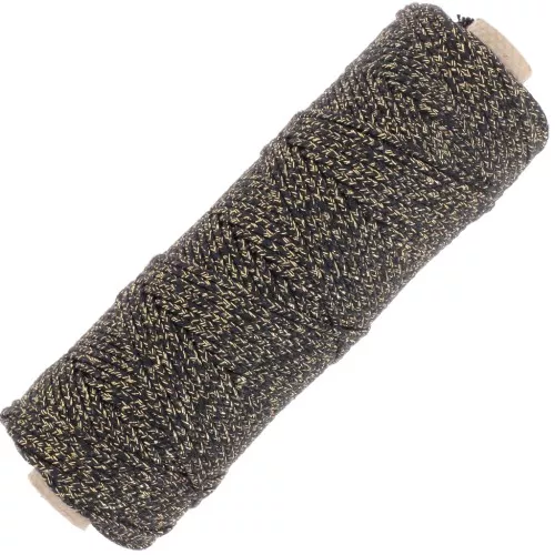 2.5mm braided cotton cord spool - Black - Gold x100m