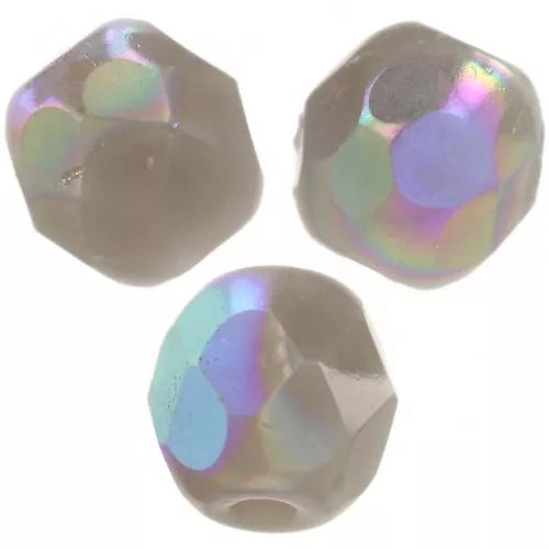 Fire Polished faceted round beads 4mm Opaque Grey AB x50