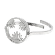 10mm 304L st. steel Adjustable round ring - floral pattern - flat cabochon x1|raw }}