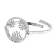 10mm 304L st. steel Adjustable round ring - floral pattern - flat cabochon x1