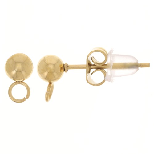 4mm 304L stainless steel ball earstuds - perpendicular ring - Gold x20