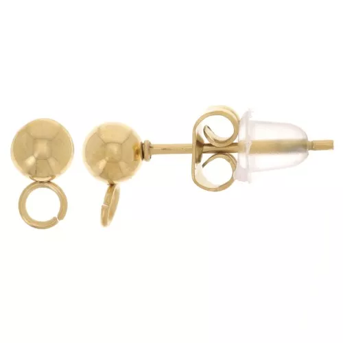 4mm 304L stainless steel ball earstuds - perpendicular ring - Gold x20