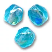 Fire Polished faceted round beads 6mm Aquamarine AB x25