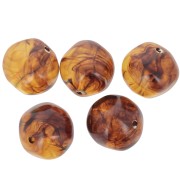 15mm round irregular beads in transparent resin - Marbled amber x4