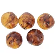 15mm round irregular beads in transparent resin - Marbled amber x4