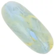 34x14mm Olive bead in translucent resin - Green lichen marbled blue - yellow x1