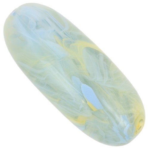 Olive bead 34x14 mm in translucent resin - Green lichen marbled blue - yellow x1