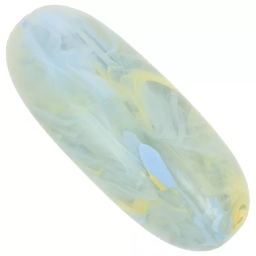 Olive bead 34x14 mm in translucent resin - Green lichen marbled blue - yellow x1