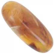 34x14mm Olive bead in translucent resin - Apricot marbled x1