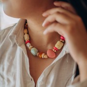 18x9mm Round bead in translucent resin - Beige - Rosé marbled x1