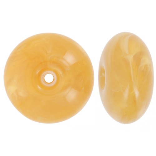 18x9mm Round bead Translucent resin bead rondelle - Honey yellow marbled x1